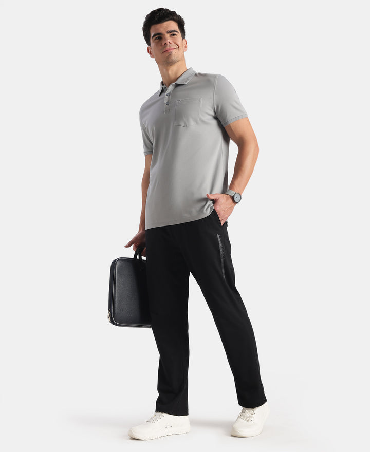 Super Combed Cotton Rich Solid Half Sleeve Polo T-Shirt with Chest Pocket - Monument