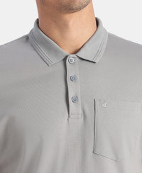 Super Combed Cotton Rich Solid Half Sleeve Polo T-Shirt with Chest Pocket - Monument