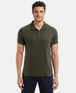 Super Combed Cotton Rich Solid Half Sleeve Polo T-Shirt with Chest Pocket - Olive