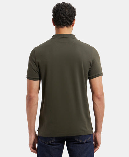 Super Combed Cotton Rich Solid Half Sleeve Polo T-Shirt with Chest Pocket - Olive