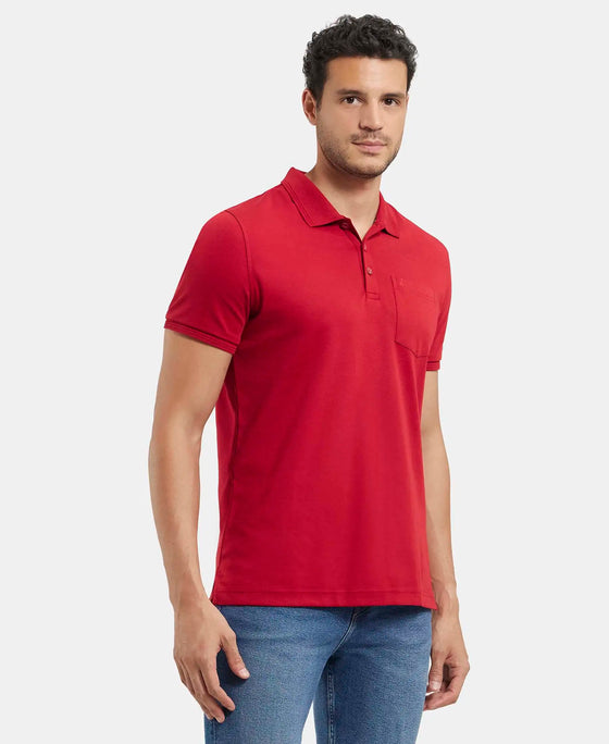 Super Combed Cotton Rich Solid Half Sleeve Polo T-Shirt with Chest Pocket - Shanghai Red-2