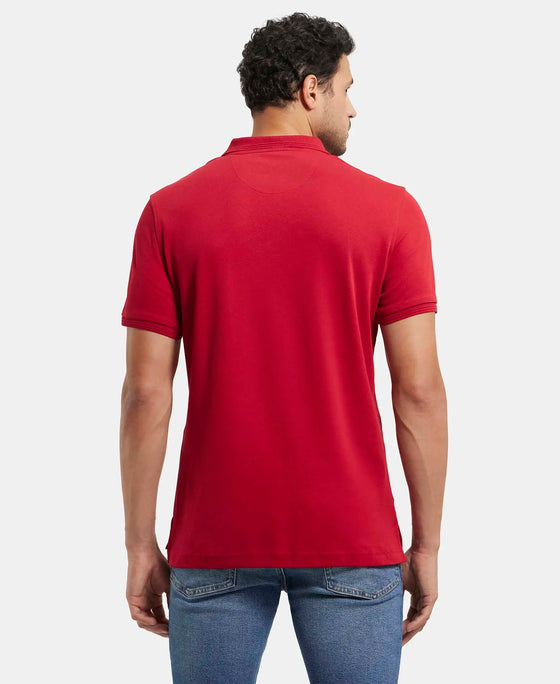 Super Combed Cotton Rich Solid Half Sleeve Polo T-Shirt with Chest Pocket - Shanghai Red-3