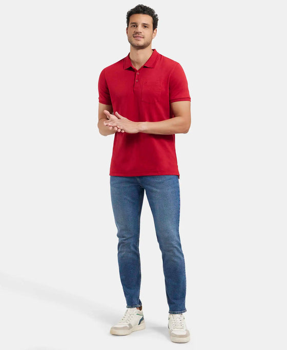 Super Combed Cotton Rich Solid Half Sleeve Polo T-Shirt with Chest Pocket - Shanghai Red-6