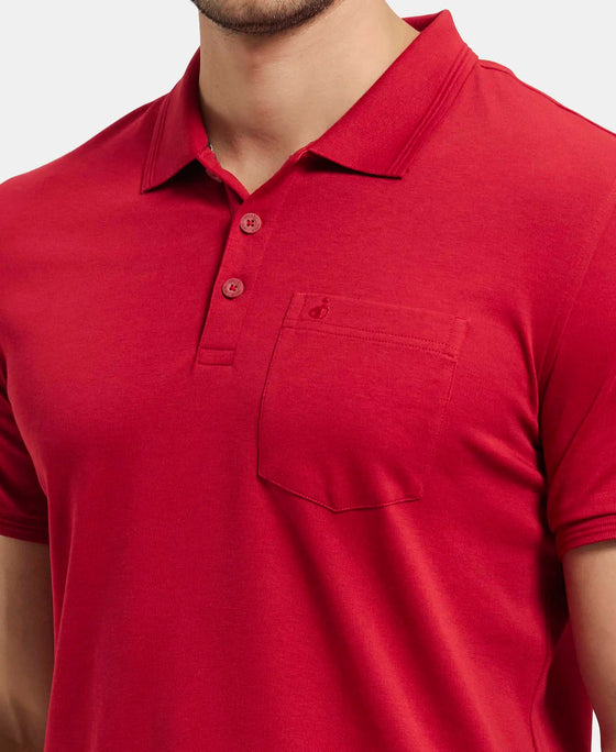 Super Combed Cotton Rich Solid Half Sleeve Polo T-Shirt with Chest Pocket - Shanghai Red-7