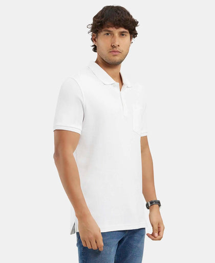 Super Combed Cotton Rich Solid Half Sleeve Polo T-Shirt with Chest Pocket - White-2