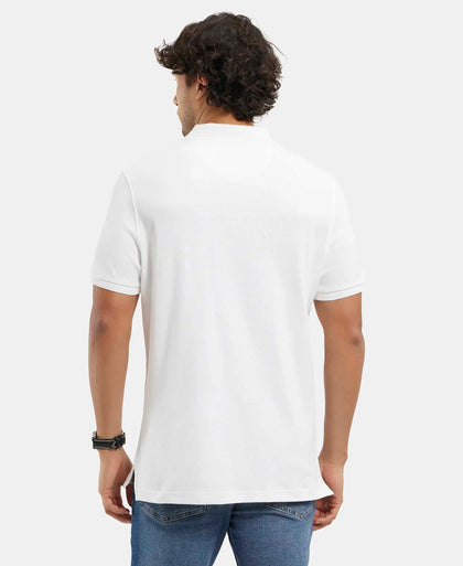 Super Combed Cotton Rich Solid Half Sleeve Polo T-Shirt with Chest Pocket - White-3