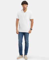 Super Combed Cotton Rich Solid Half Sleeve Polo T-Shirt with Chest Pocket - White-4