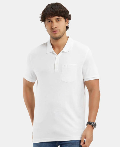 Super Combed Cotton Rich Solid Half Sleeve Polo T-Shirt with Chest Pocket - White-5