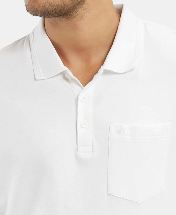 Super Combed Cotton Rich Solid Half Sleeve Polo T-Shirt with Chest Pocket - White-7