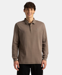 Super Combed Cotton Rich Solid Full Sleeve Polo T-Shirt with Ribbed Cuffs - Dark Khaki