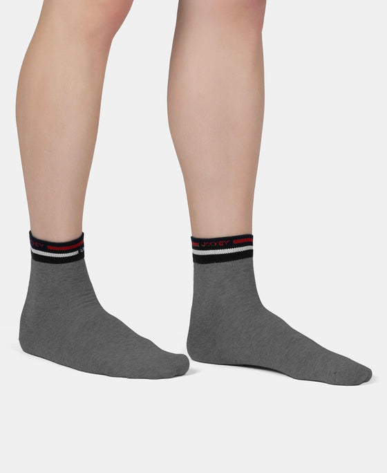 Compact Cotton Elastane Stretch Ankle Length Socks with StayFresh Treatment - Charcoal Melange