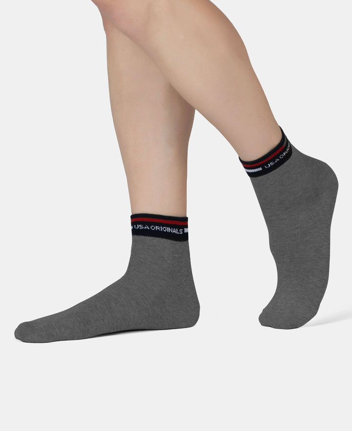 Compact Cotton Elastane Stretch Ankle Length Socks with StayFresh Treatment - Charcoal Melange