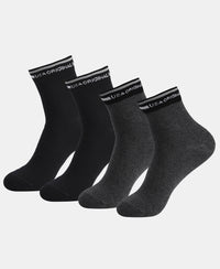 Compact Cotton Elastane Stretch Ankle Length Socks with StayFresh Treatment - Charcoal Melange & Black (Pack of 2)