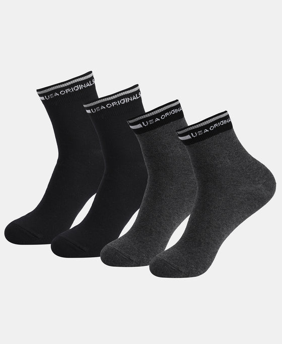 Compact Cotton Elastane Stretch Ankle Length Socks with StayFresh Treatment - Charcoal Melange & Black (Pack of 2)