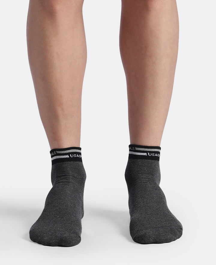 Compact Cotton Elastane Stretch Ankle Length Socks with StayFresh Treatment - Charcoal Melange & Black (Pack of 2)