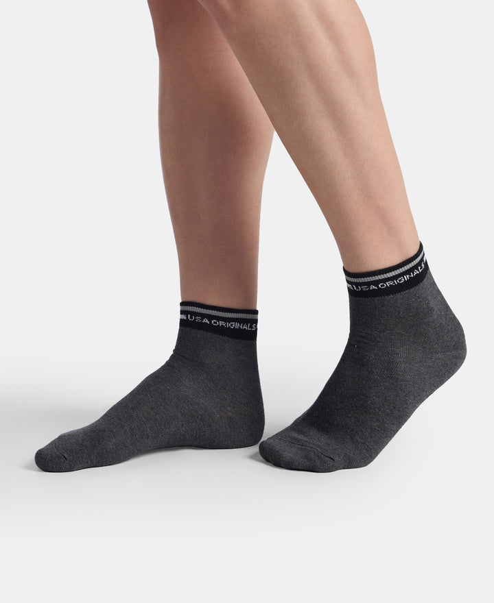 Compact Cotton Elastane Stretch Ankle Length Socks with StayFresh Treatment - Charcoal Melange & Black (Pack of 2)
