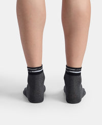 Compact Cotton Elastane Stretch Ankle Length Socks with StayFresh Treatment - Charcoal Melange & Black (Pack of 2)