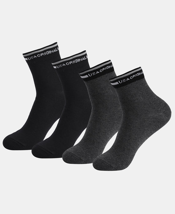 Compact Cotton Elastane Stretch Ankle Length Socks with StayFresh Treatment - Charcoal Melange & Black (Pack of 2)