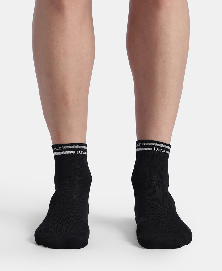 Compact Cotton Elastane Stretch Ankle Length Socks with StayFresh Treatment - Charcoal Melange & Black (Pack of 2)