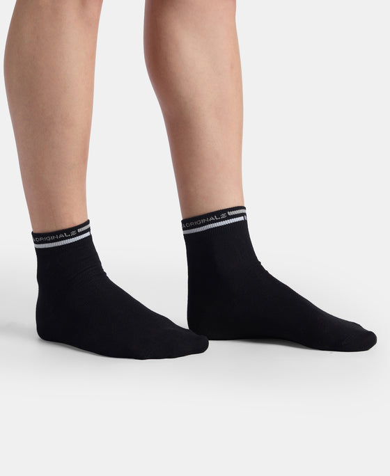 Compact Cotton Elastane Stretch Ankle Length Socks with StayFresh Treatment - Charcoal Melange & Black (Pack of 2)