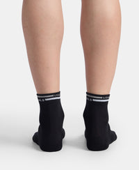Compact Cotton Elastane Stretch Ankle Length Socks with StayFresh Treatment - Charcoal Melange & Black (Pack of 2)
