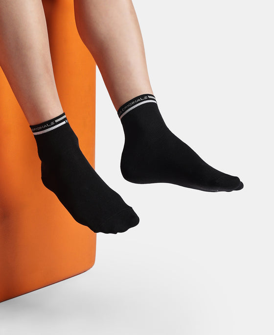 Compact Cotton Elastane Stretch Ankle Length Socks with StayFresh Treatment - Charcoal Melange & Black (Pack of 2)