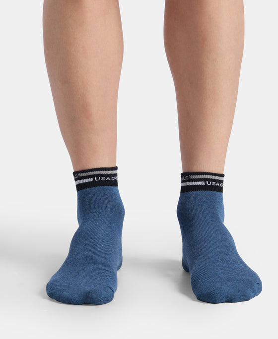 Compact Cotton Elastane Stretch Ankle Length Socks with StayFresh Treatment - Denim Melange & Navy (Pack of 2)