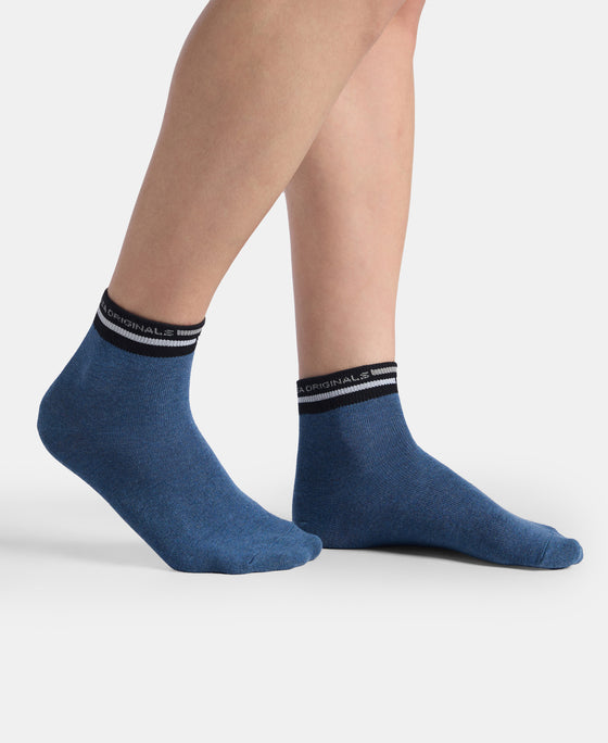 Compact Cotton Elastane Stretch Ankle Length Socks with StayFresh Treatment - Denim Melange & Navy (Pack of 2)