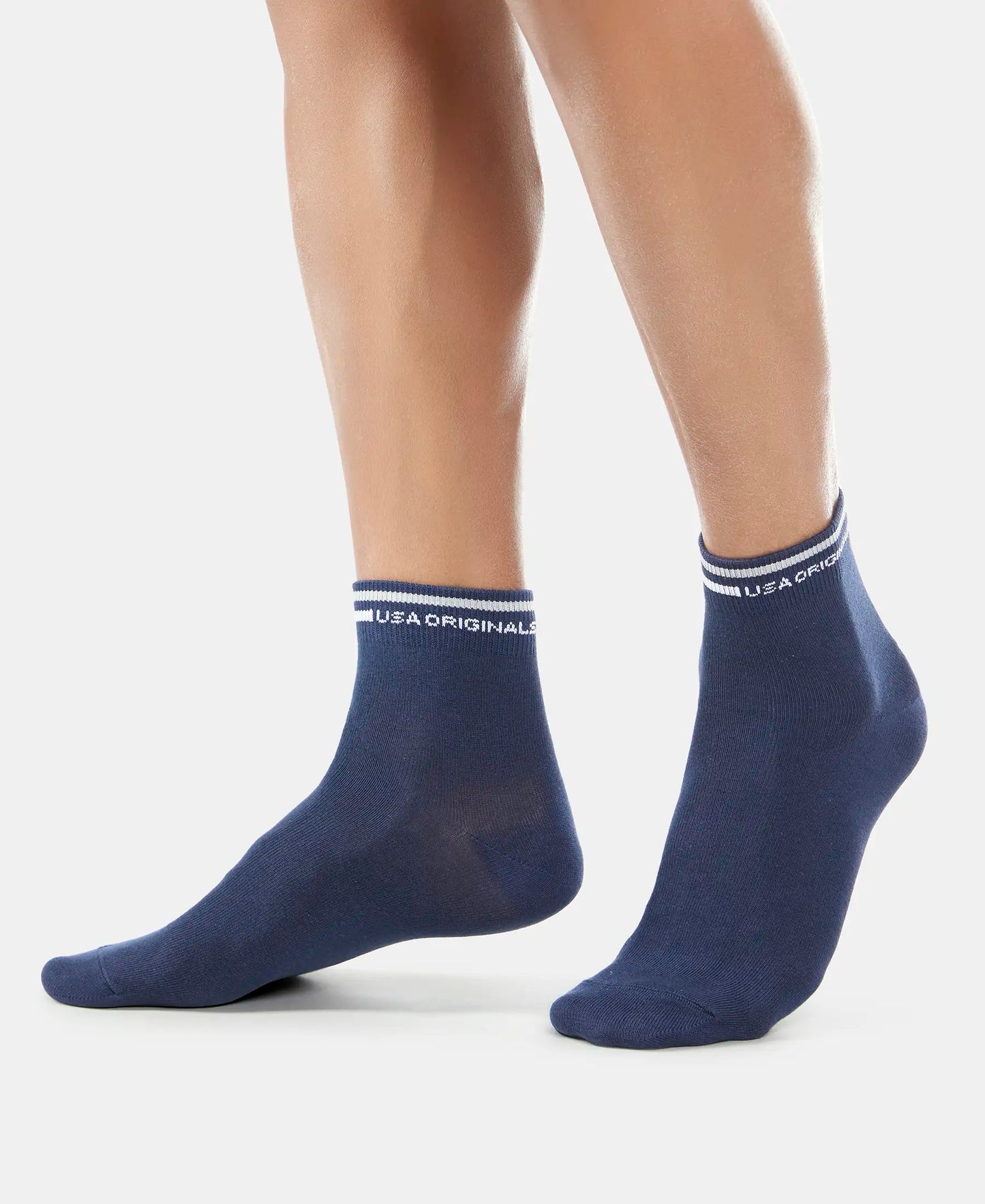 Compact Cotton Elastane Stretch Ankle Length Socks with StayFresh Treatment - Navy (Pack of 2)
