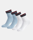 Compact Cotton Elastane Stretch Ankle Length Socks with StayFresh Treatment - White & Denim Melange (Pack of 2)