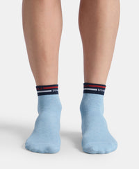 Compact Cotton Elastane Stretch Ankle Length Socks with StayFresh Treatment - White & Denim Melange (Pack of 2)