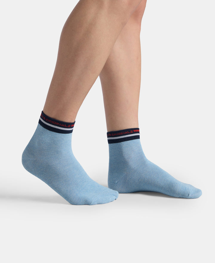 Compact Cotton Elastane Stretch Ankle Length Socks with StayFresh Treatment - White & Denim Melange (Pack of 2)