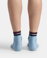 Compact Cotton Elastane Stretch Ankle Length Socks with StayFresh Treatment - White & Denim Melange (Pack of 2)