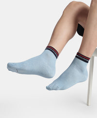 Compact Cotton Elastane Stretch Ankle Length Socks with StayFresh Treatment - White & Denim Melange (Pack of 2)