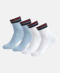 Compact Cotton Elastane Stretch Ankle Length Socks with StayFresh Treatment - White & Denim Melange (Pack of 2)