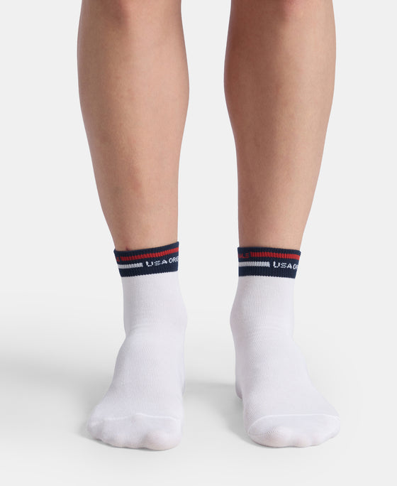 Compact Cotton Elastane Stretch Ankle Length Socks with StayFresh Treatment - White & Denim Melange (Pack of 2)