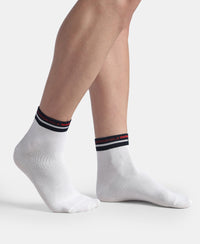 Compact Cotton Elastane Stretch Ankle Length Socks with StayFresh Treatment - White & Denim Melange (Pack of 2)