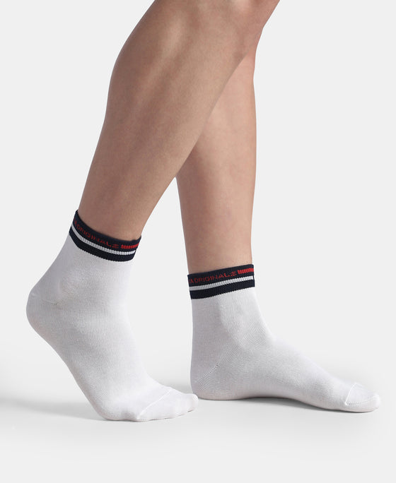 Compact Cotton Elastane Stretch Ankle Length Socks with StayFresh Treatment - White & Denim Melange (Pack of 2)