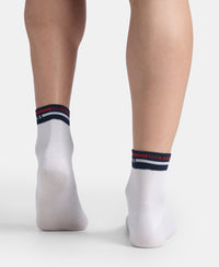 Compact Cotton Elastane Stretch Ankle Length Socks with StayFresh Treatment - White & Denim Melange (Pack of 2)
