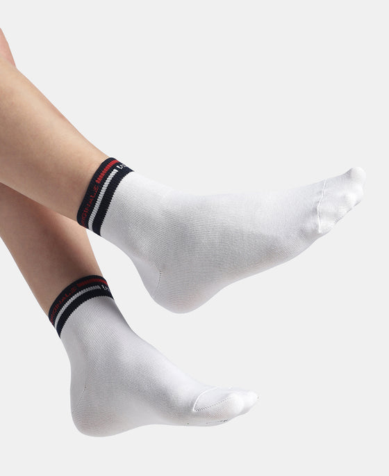 Compact Cotton Elastane Stretch Ankle Length Socks with StayFresh Treatment - White & Denim Melange (Pack of 2)