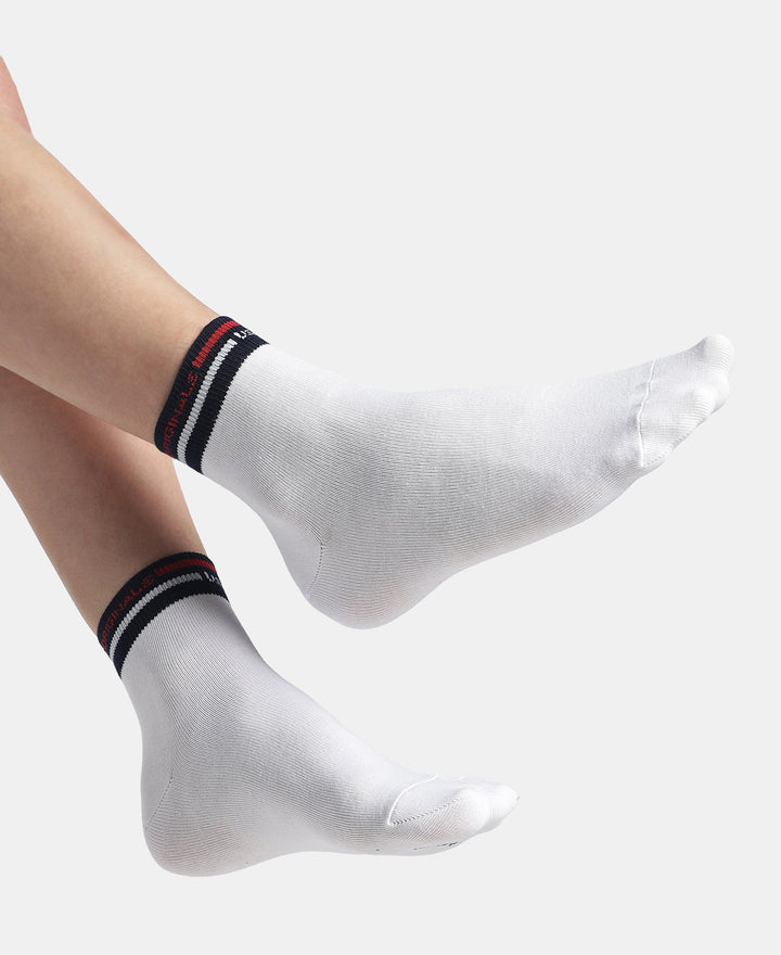 Compact Cotton Elastane Stretch Ankle Length Socks with StayFresh Treatment - White & Denim Melange (Pack of 2)