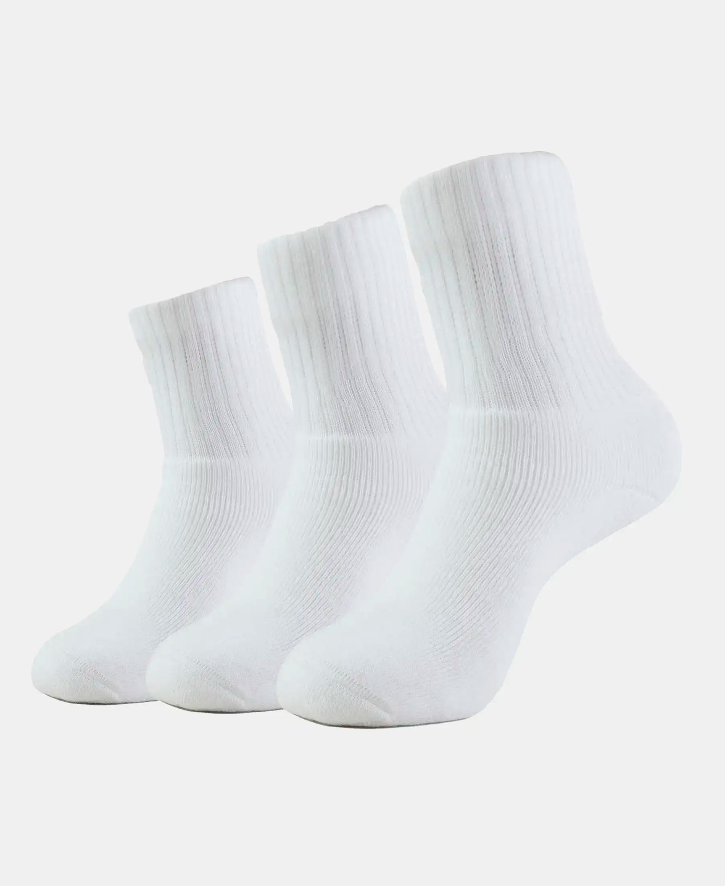 Compact Cotton Terry Crew Length Socks With StayFresh Treatment - White (Pack of 3)