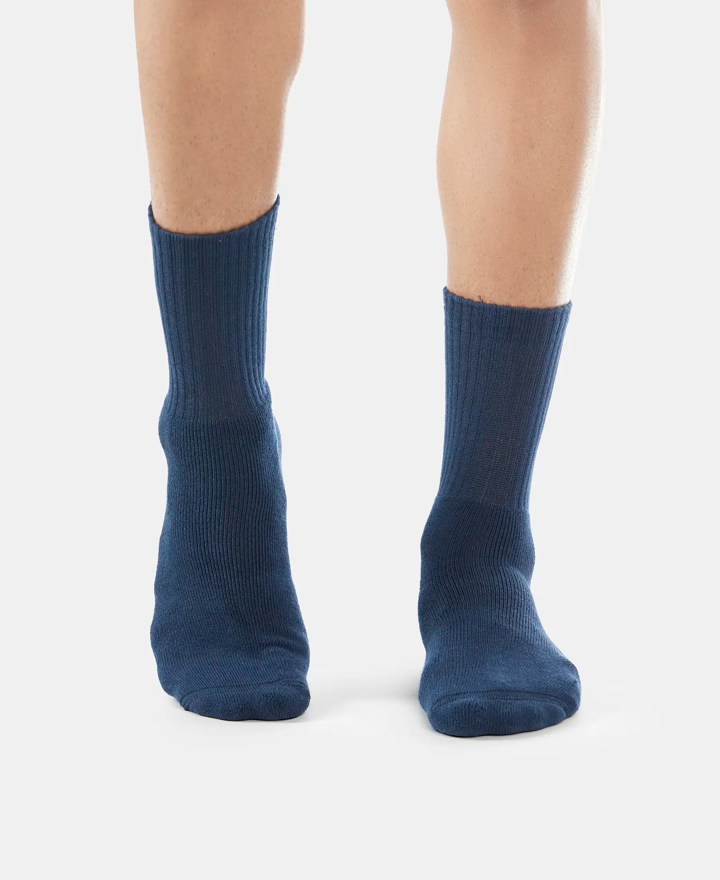Compact Cotton Terry Crew Length Socks With StayFresh Treatment - Black/Navy/Charcoal Melange (Pack of 3)