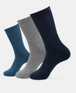 Compact Cotton Terry Crew Length Socks With StayFresh Treatment - Navy, Grey Melange & Stellar (Pack of 3)