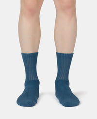 Compact Cotton Terry Crew Length Socks With StayFresh Treatment - Navy, Grey Melange & Stellar (Pack of 3)