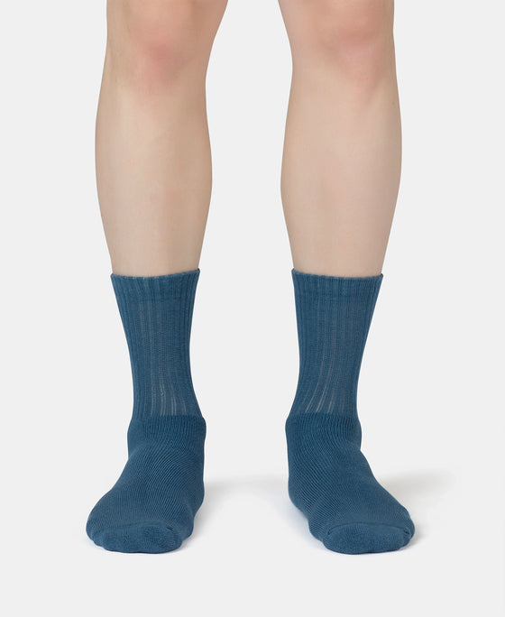 Compact Cotton Terry Crew Length Socks With StayFresh Treatment - Navy, Grey Melange & Stellar (Pack of 3)