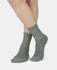 Compact Cotton Terry Crew Length Socks With StayFresh Treatment - Navy, Grey Melange & Stellar (Pack of 3)