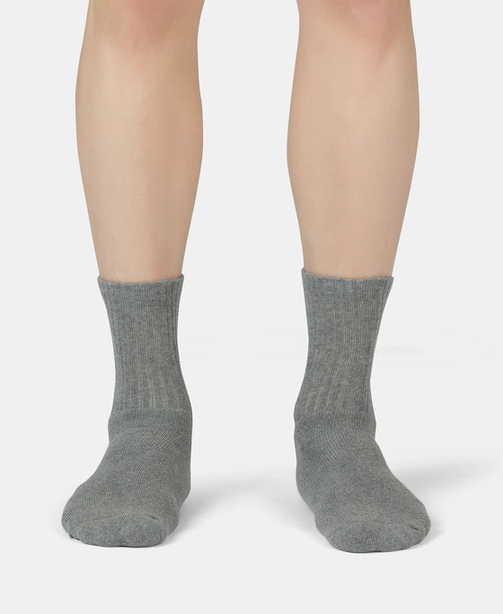 Compact Cotton Terry Crew Length Socks With StayFresh Treatment - Navy, Grey Melange & Stellar (Pack of 3)