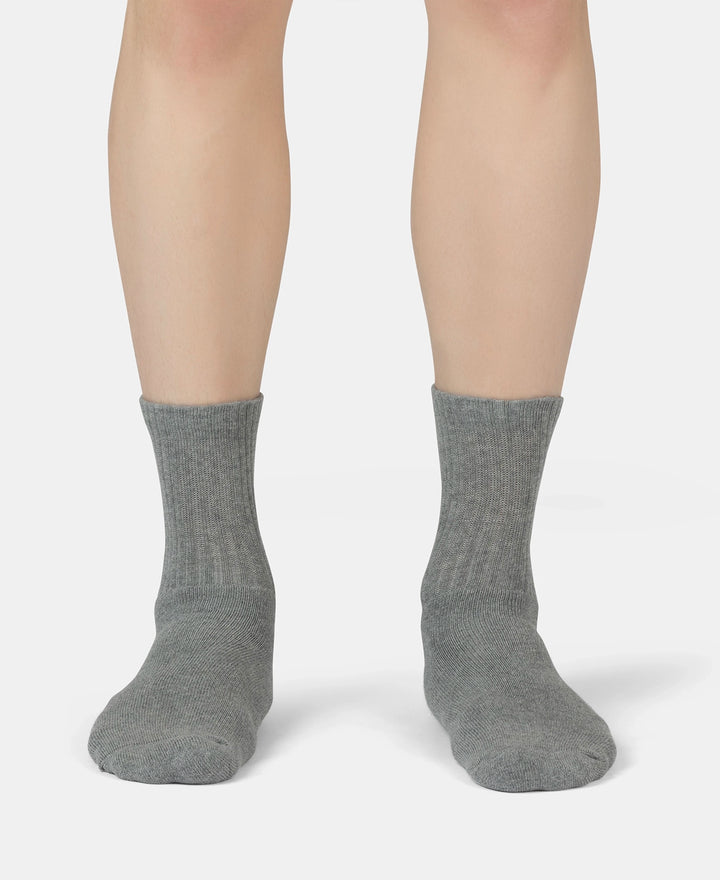 Compact Cotton Terry Crew Length Socks With StayFresh Treatment - Navy, Grey Melange & Stellar (Pack of 3)