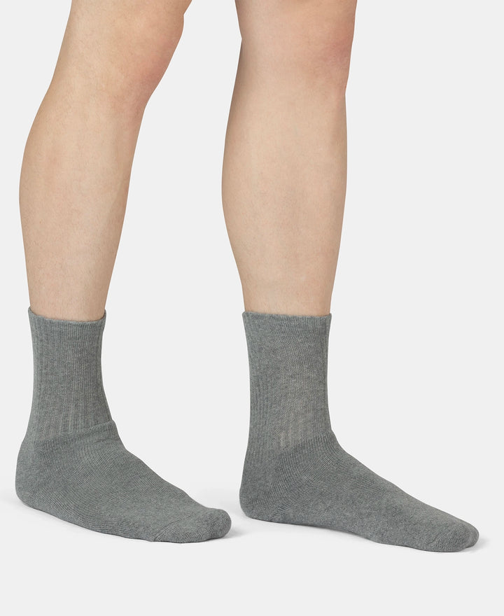 Compact Cotton Terry Crew Length Socks With StayFresh Treatment - Navy, Grey Melange & Stellar (Pack of 3)